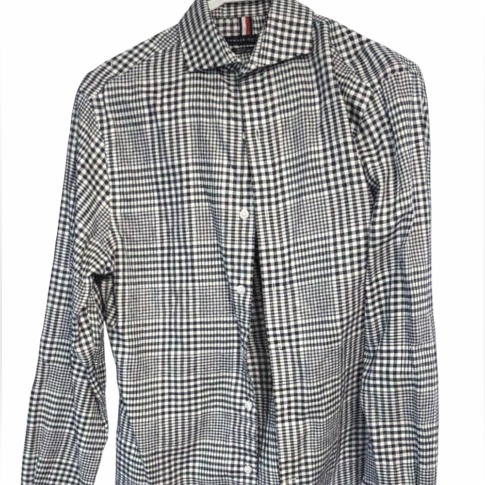 Tommy Hilfiger Navy and White Houndstooth Dress Shirt